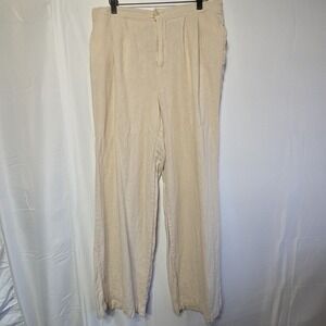 Thread & Supply Linen Blend Pants Womens‎ L Oatmeal Elastic Waist Casual